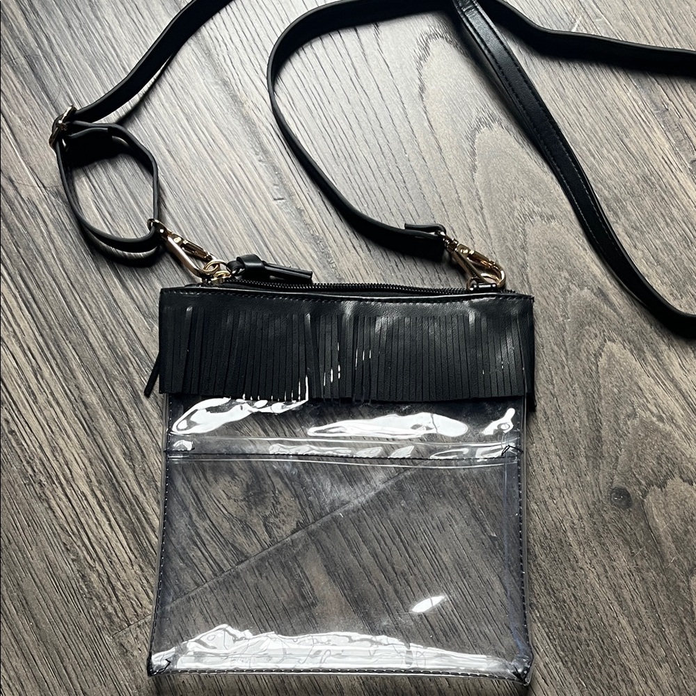 Black and Clear Fringe Crossbody Bag